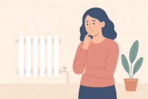 young female looking at radiator